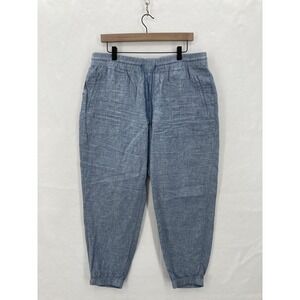 Athleta Retreat Linen Jogger Pants Womens 14 Petite Blue Preppy Nautical Beach